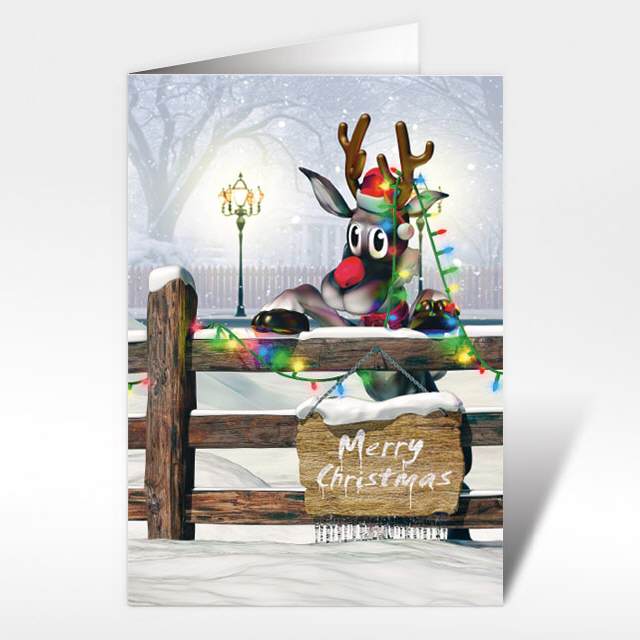 Weihnachtskarte "Rentier Lichterkette" A5 hoch