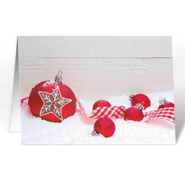 Weihnachtskarte mit Weihnachtskugeln in rot, A5