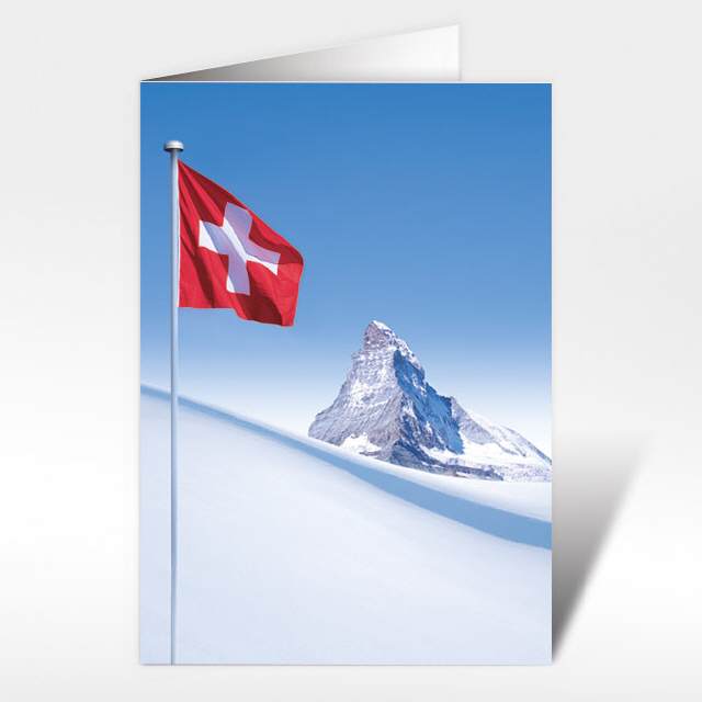 Weihnachtskarte vom Matterhorn, Schweizerfahne