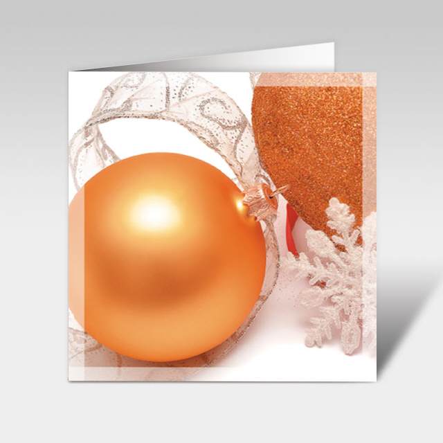 Weihnachtskarten mit Weihnachtskugeln in orange