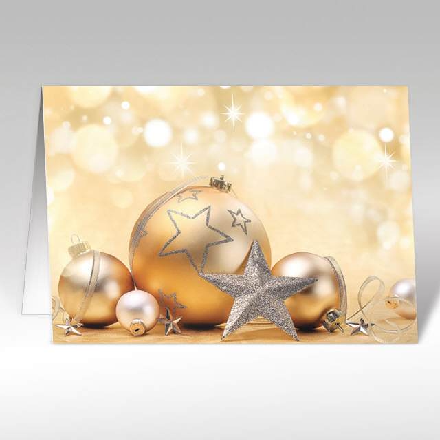 Weihnachtskarte Weihnachtskugeln & Sternenglitzer