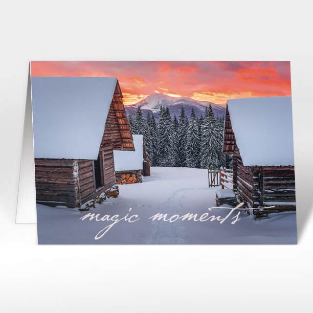 Weihnachtskarten "Blockhaus, magic moments"