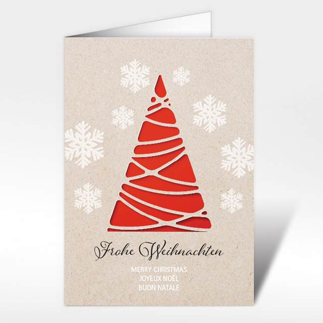Weihnachtskarte " Eisblumen, roter Tannenbaum"