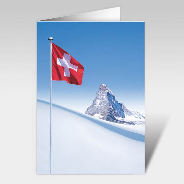 Weihnachtskarten Matterhorn mit Schweizerfahne, A6