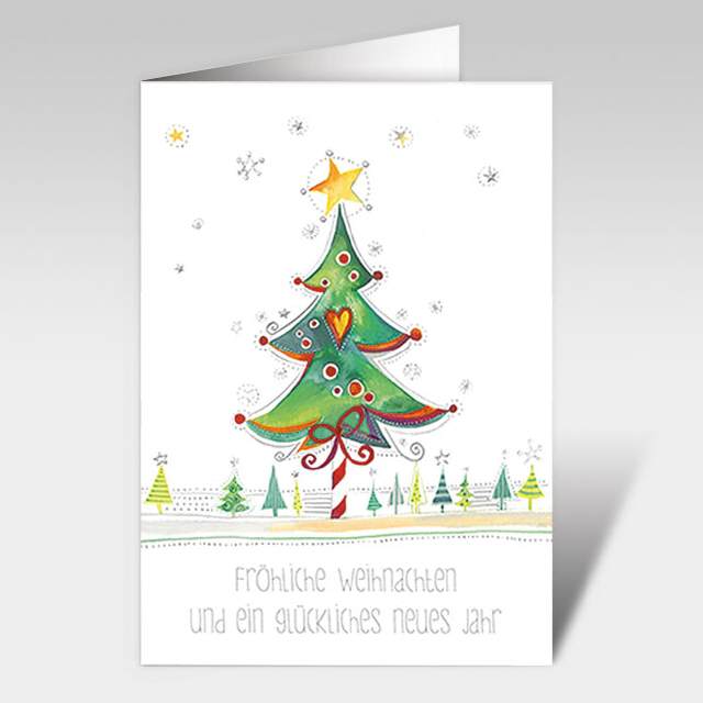 Weihnachtskarte mit Tannenbaum grün und Text, A5