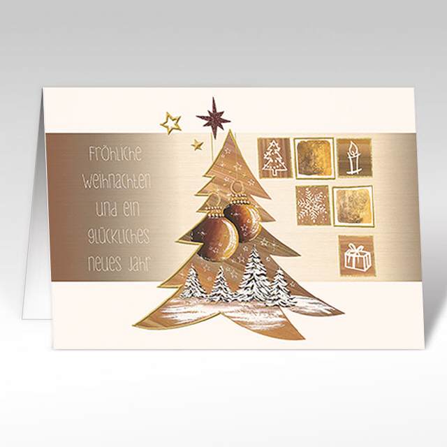 Weihnachtskarten mit Tannenbaum und Gold-Sterne