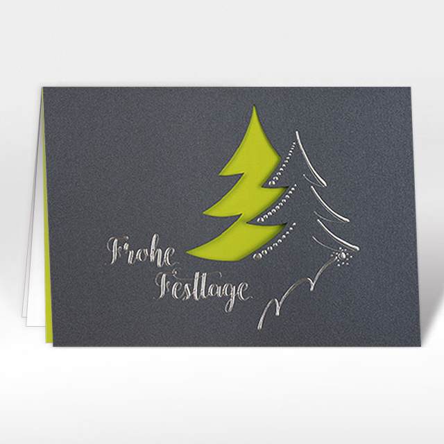 Weihnachtskarten Gestanzter Tannenbaum lindengrün