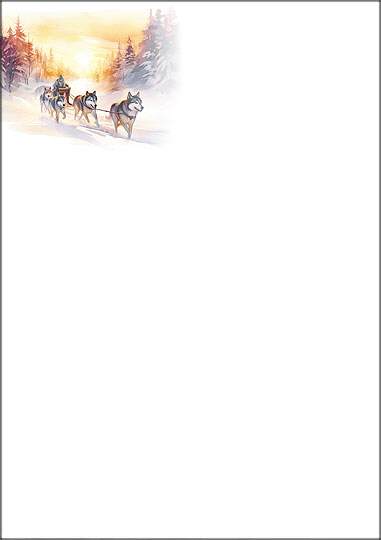 Weihnachtsbriefpapier "Husky Schlittenfahrt"