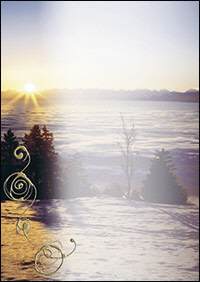 Weihnachtsbriefpapier Winterlandschaft Abendsonne