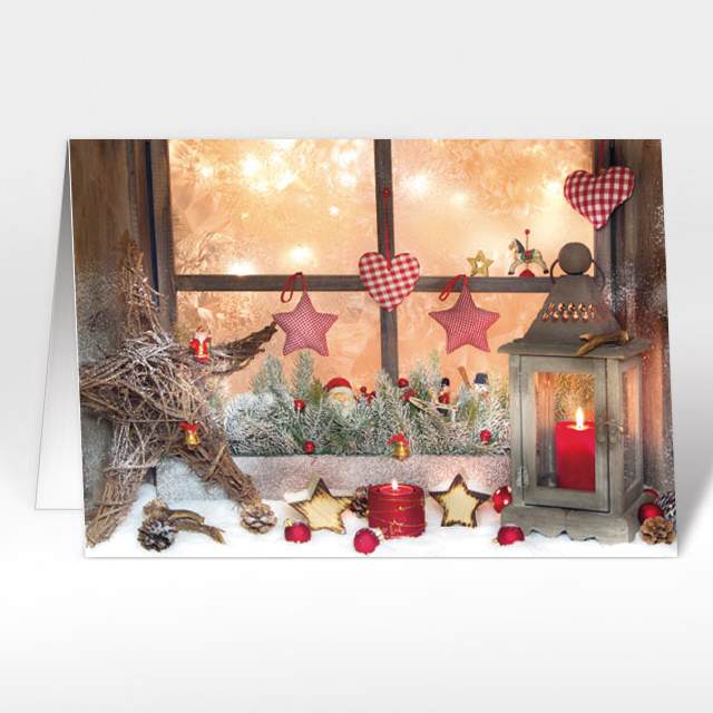 Weihnachtskarten mit buntem Adventsfenster, A5 quer, mit Couvert Weihnachtskartenzauber.ch