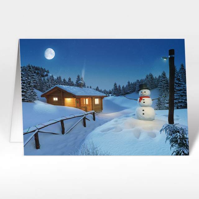 Weihnachtskarten mit Schneemann, Haus, A5 quer