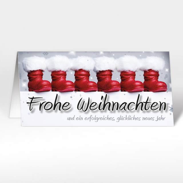 Weihnachtskarte mit Nikolaus-Schuhen und Text