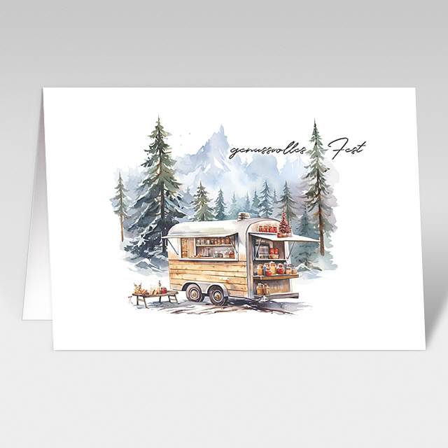 Weihnachtskarte "genussvolles Fest" Leckereiwagen