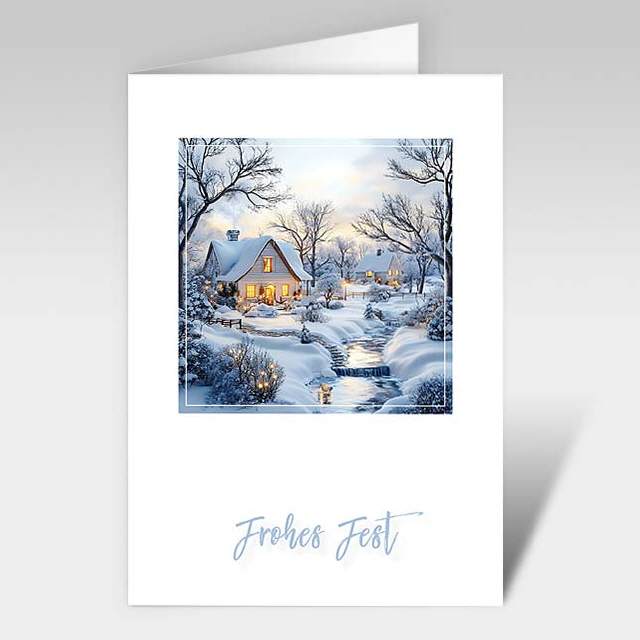 Weihnachtskarte "Feriendorf im Winter"