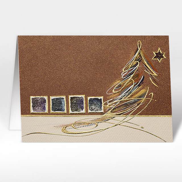 Weihnachtskarten mit Tannenbaum in gold, A5 quer