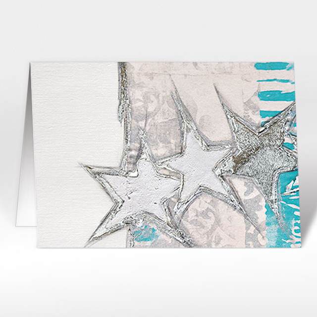 Weihnachtskarten mit Sterne in silber, A5 quer