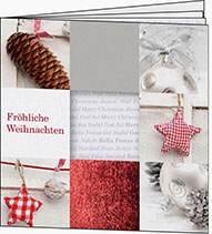 Weihnachtskarte, roter Schmuck, 150 x150
