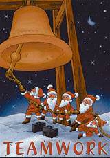 Teamwork, Weihnachtsmänner Glocke, A5 hoch